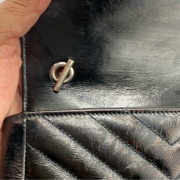 Saint Laurent Black and Silver Crossbody Bag with Chevron Quilting - Picture 5 of 13